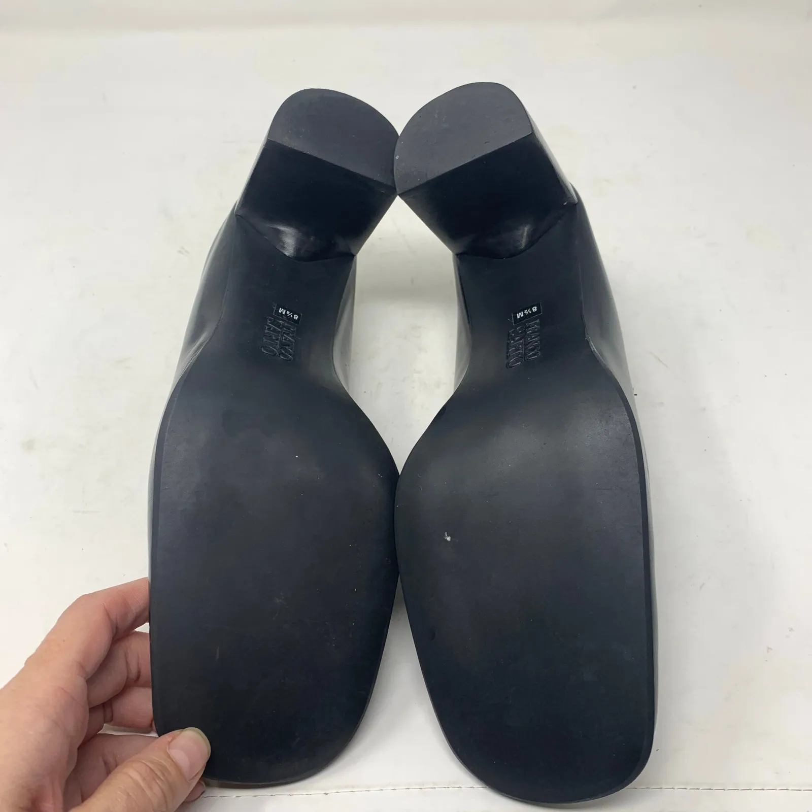 Franco Sarto Black Leather Square Toe Mules Block Heel White Piping Y2K Size 8.5 - Image 5