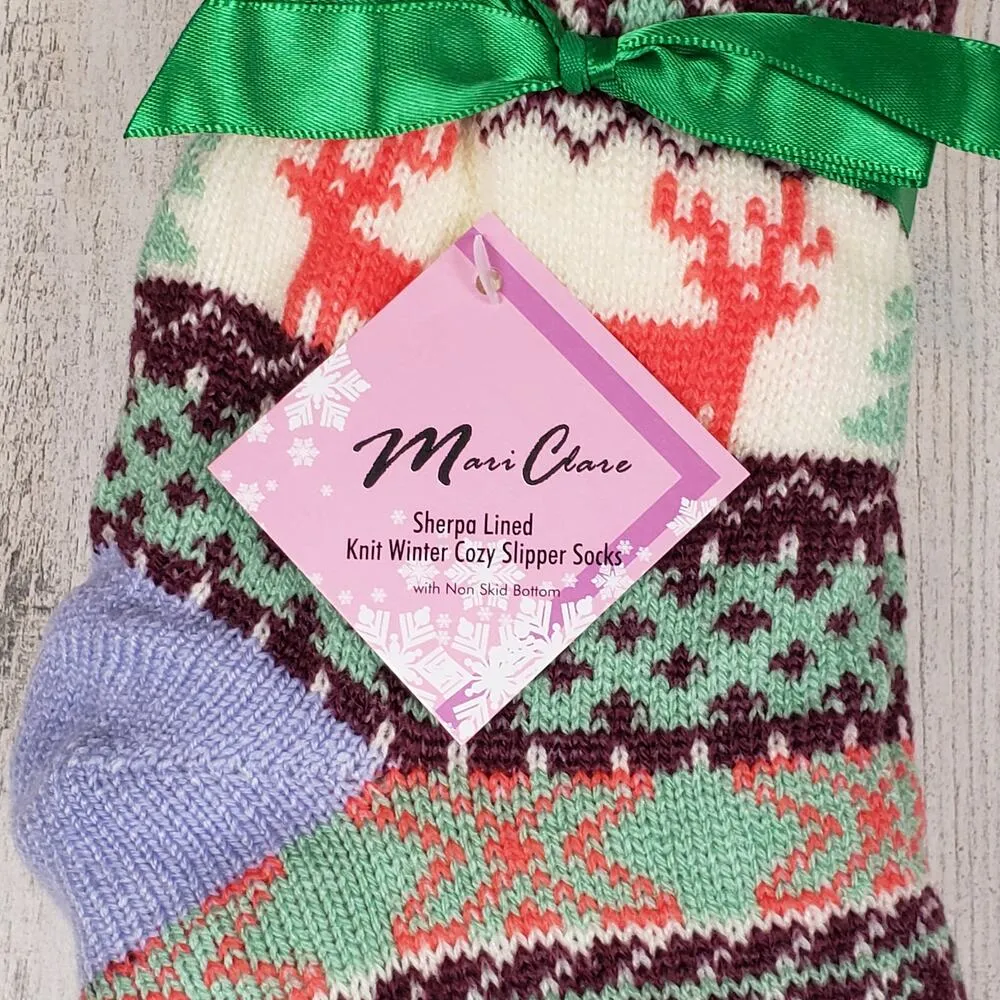 NWT Mari Clare Sherpa Lined Knit Winter Reindeer Design No - Image 4