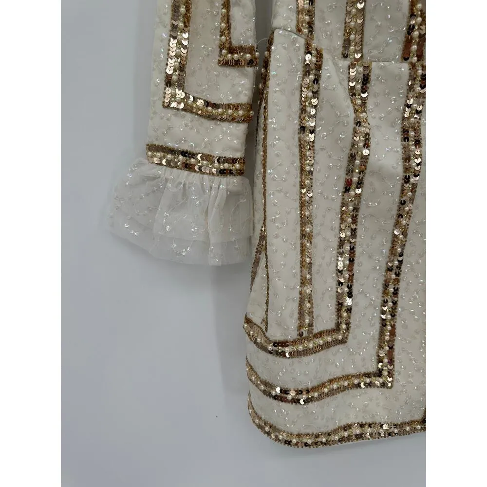 ASOS LUXE Stripe Embellished Tux Mini Dress White Gold US 8 NWT - Image 3