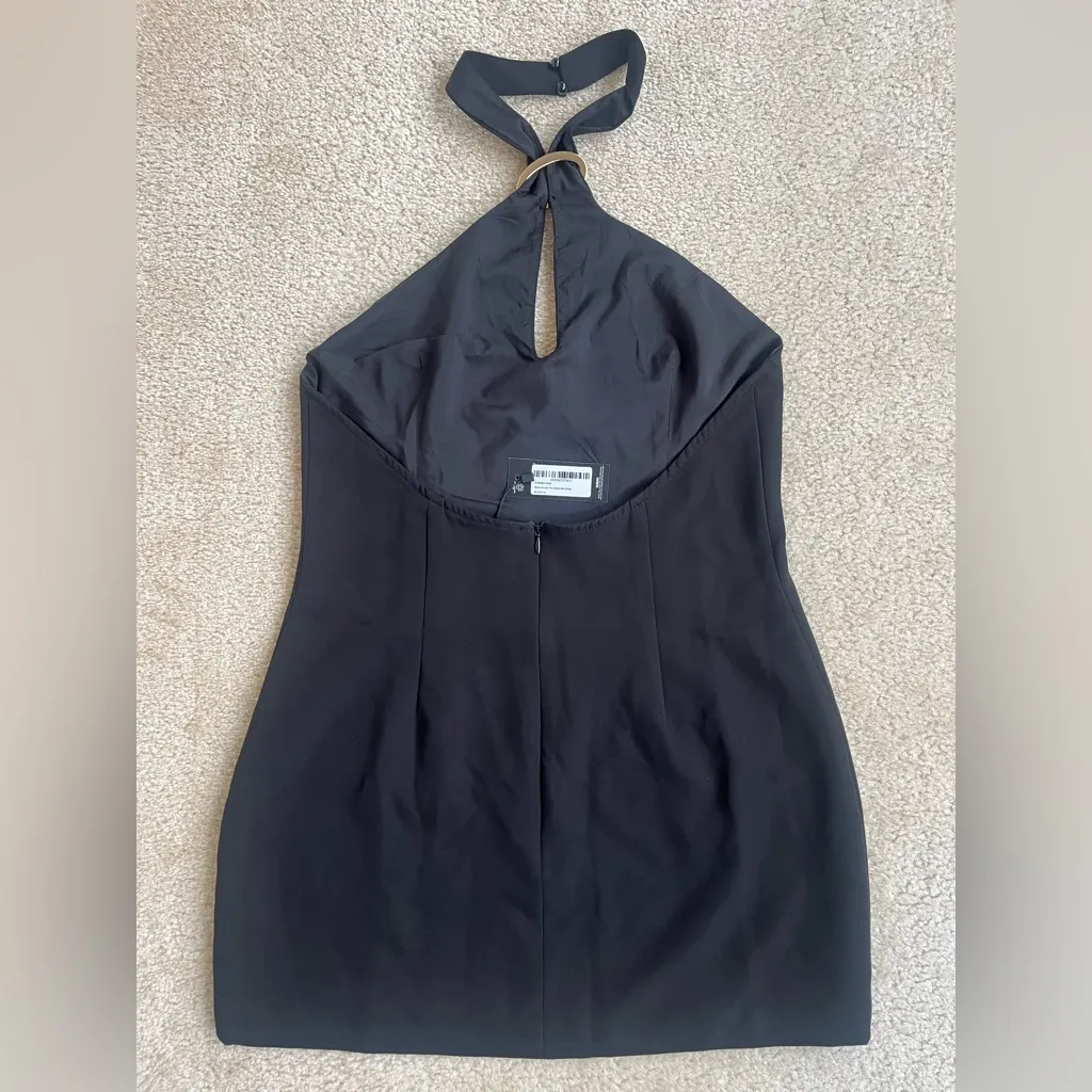 NWT PrettyLittleThing Black Halter Low Back Woven Trim Detail Mini Dress Size 8 - Image 5