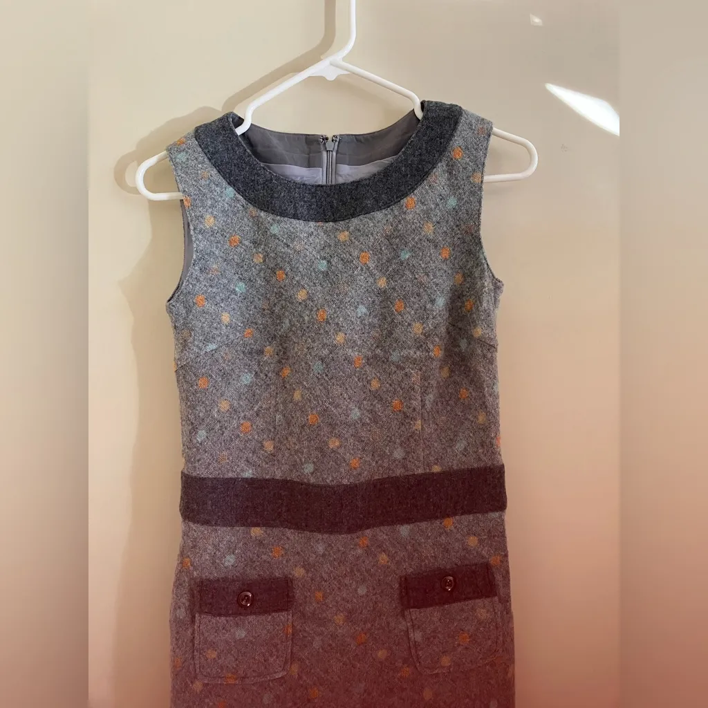 Japanese Wool Mod Dress Midi Gray Multicolored Polka Dot Dresses Made in Japan - Image 3