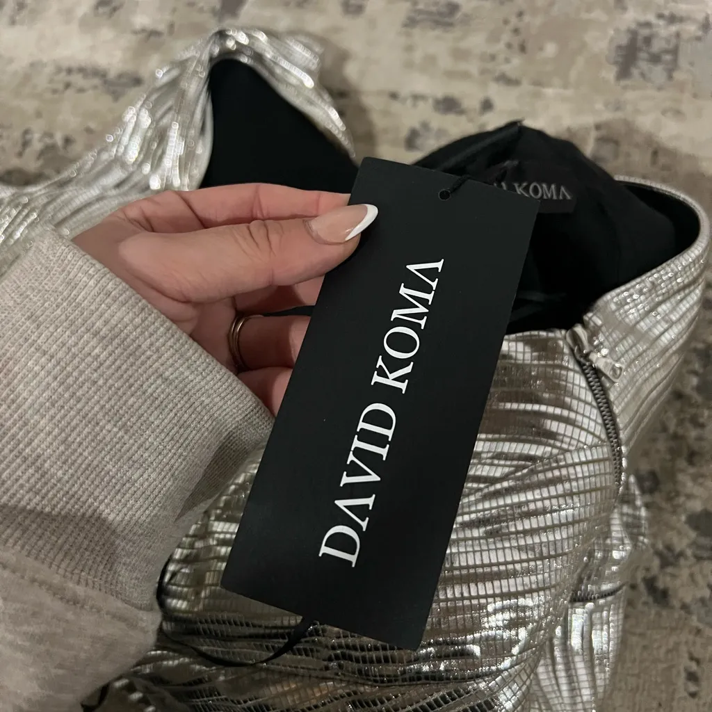 NWT David Koma Silver One Shoulder Lamé Mini Dress Size 6 UK / 2 US $1,460 - Image 8