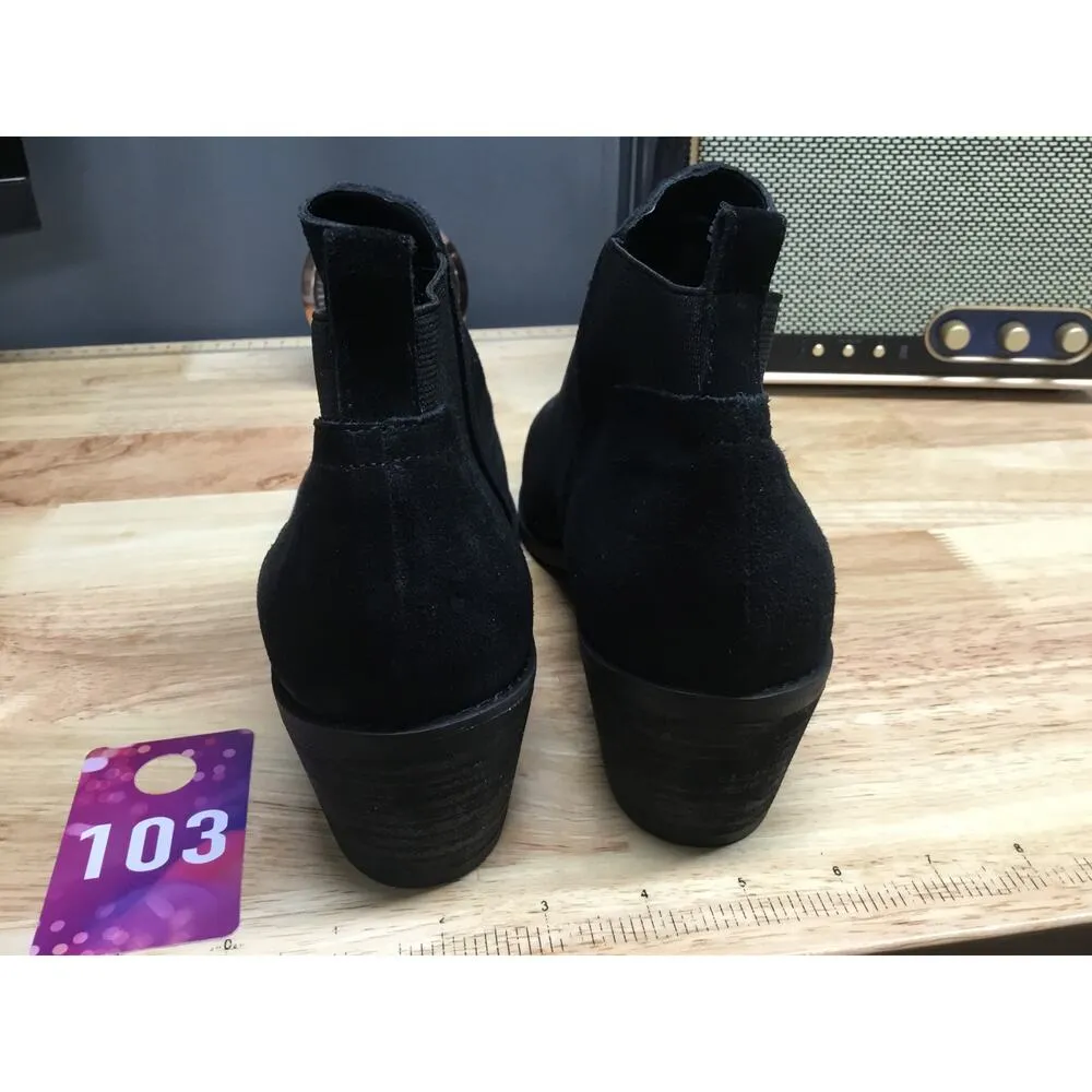 Me Too Zarita Women's Black Suede Mid Top Almond Toe Block Heels Ankle Boots - Image 3