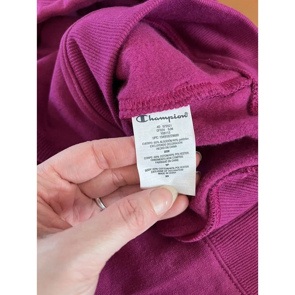 NWT Champion Powerblend Purple Pull Over Spell Out Logo Fleece Lined Hoodie XS - Image 6