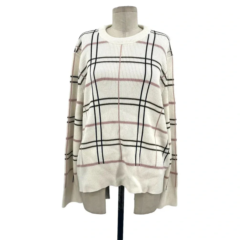 Barbour Rosefiled Knit Wool Blend Sweater In Whisper White Plaid Size US 14 - Image 3