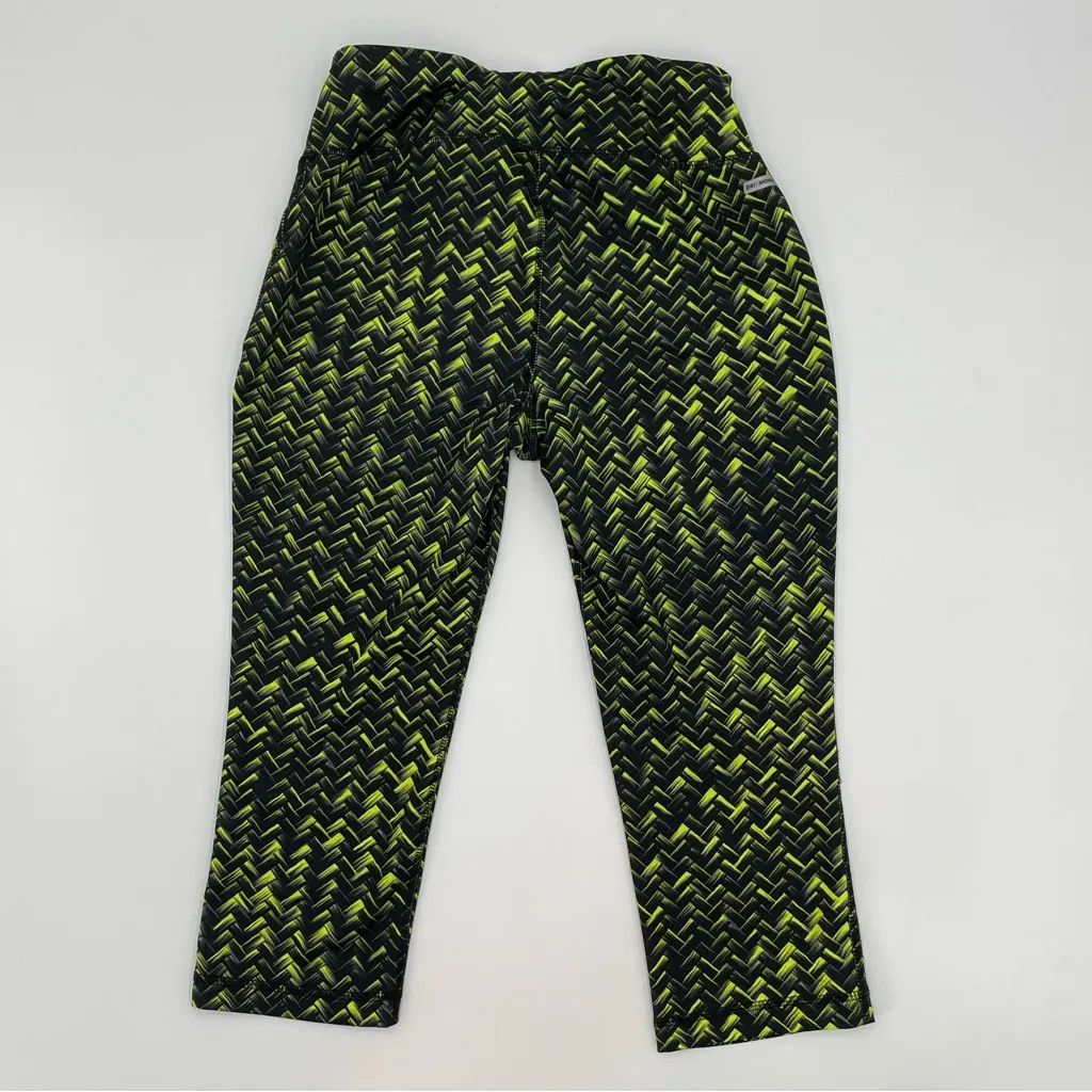 Danskin Now Womens‎ Capri Leggings XS Yellow Black Woven Basket Running Yoga Gym - Image 2