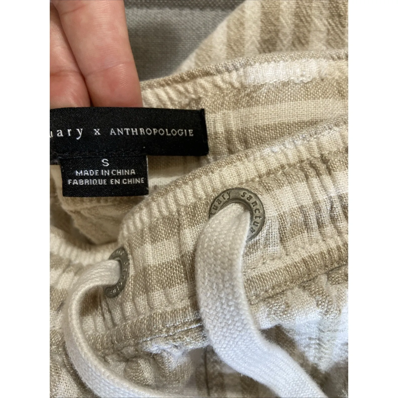 Sanctuary x Anthropologie‎ Linen Rayon Striped Cropped Cargo Pants Womens Small Tan - Image 13