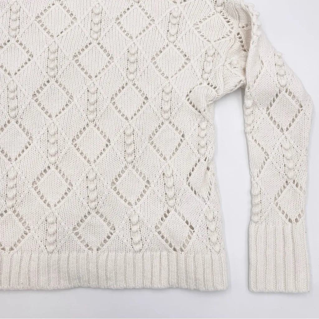 LOFT‎ Turtleneck Sweater Diamond Bobble Pattern Women Size XS White Cream Winter - Image 12