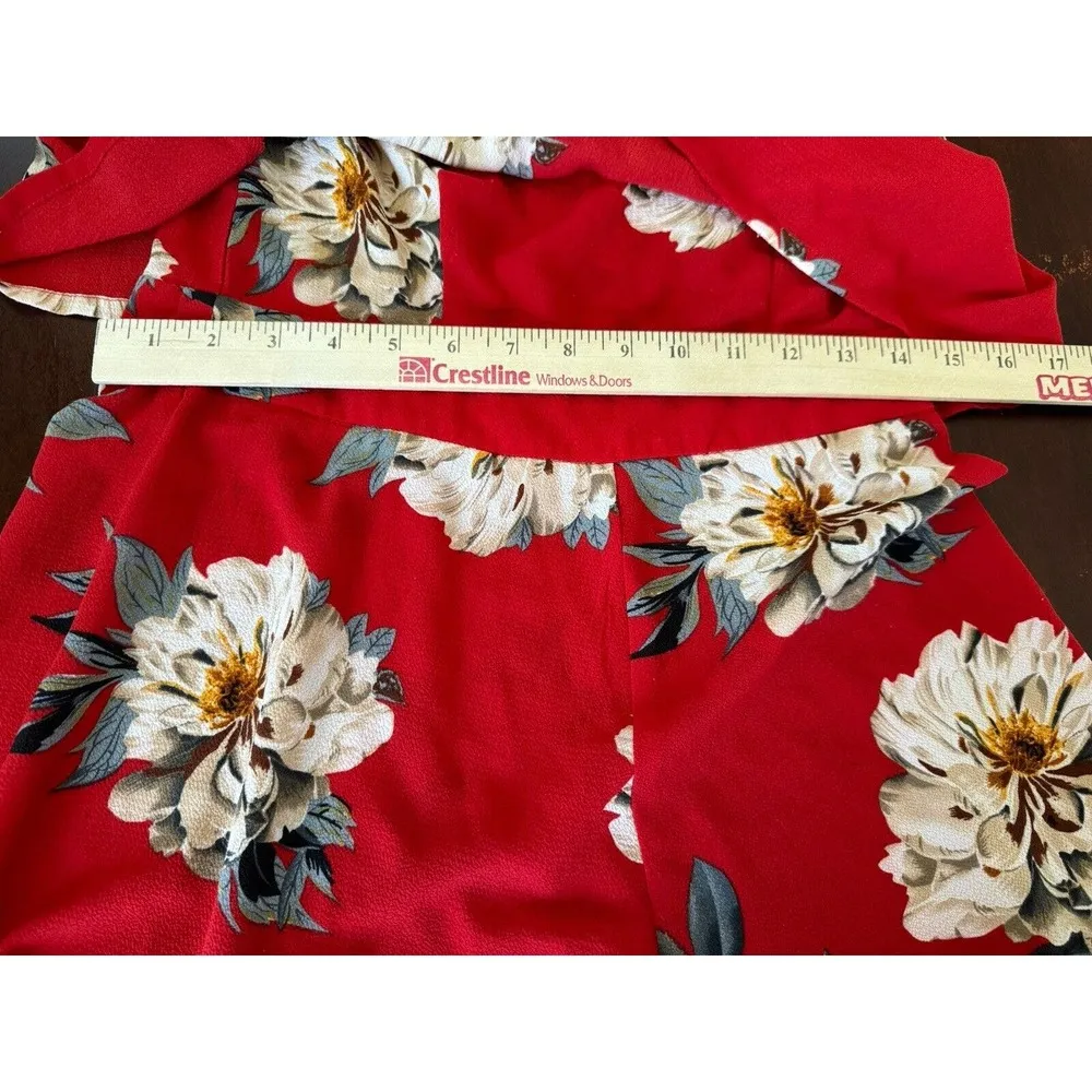 Missguided Womens Red Floral Polyester Playsuit Romper One-Piece 6 Zip Summer - Image 7
