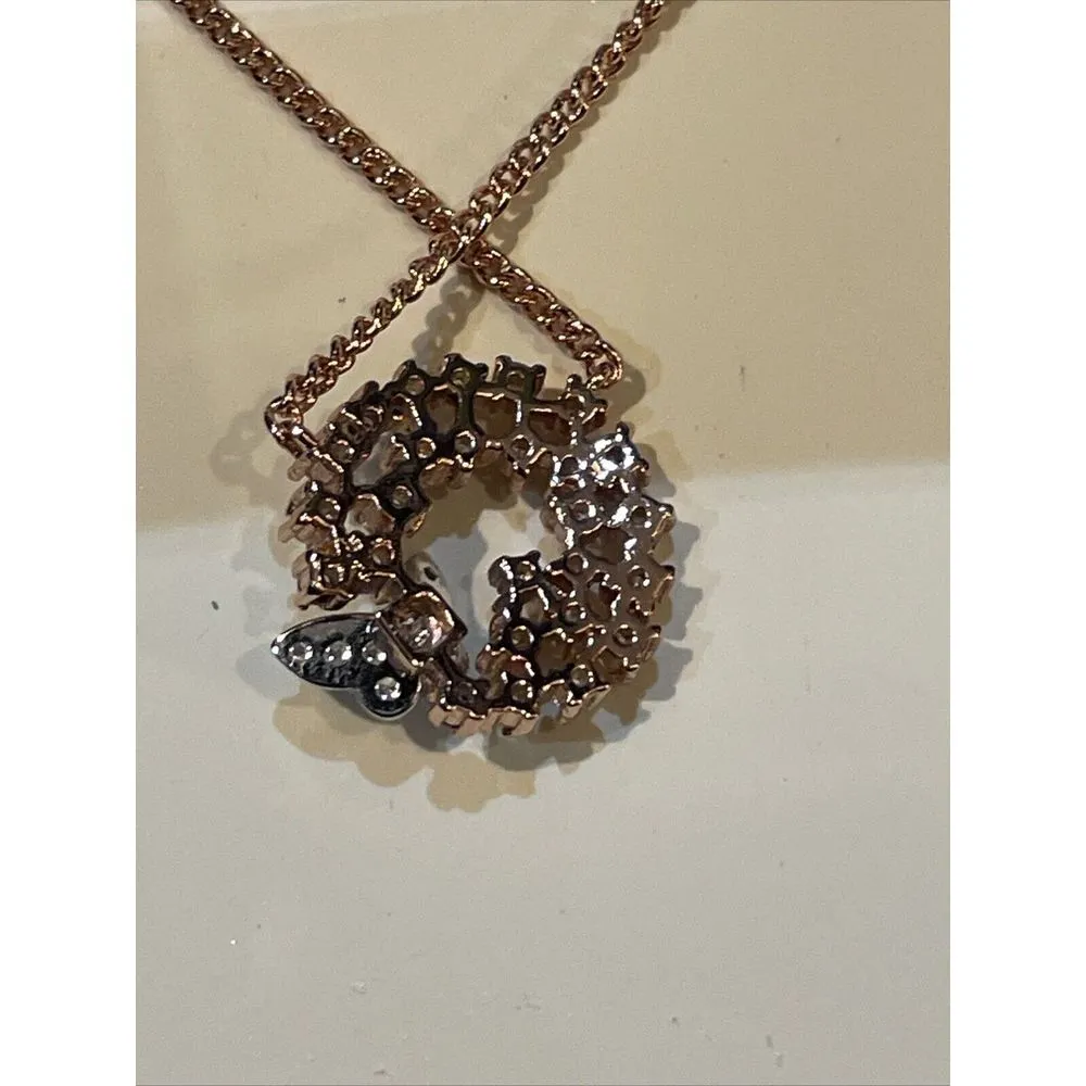Toscow Australia Rose Gold chain crystal Butterfly on Crystal Wreath Pendant NWT - Image 4