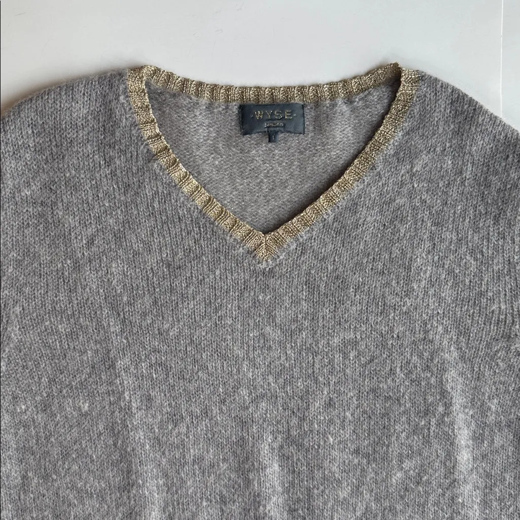 WYSE London V Neck Kid Mohair/Merino Wool Sweater Jumper Lt Grey Size 1 Gray Size M - Image 7