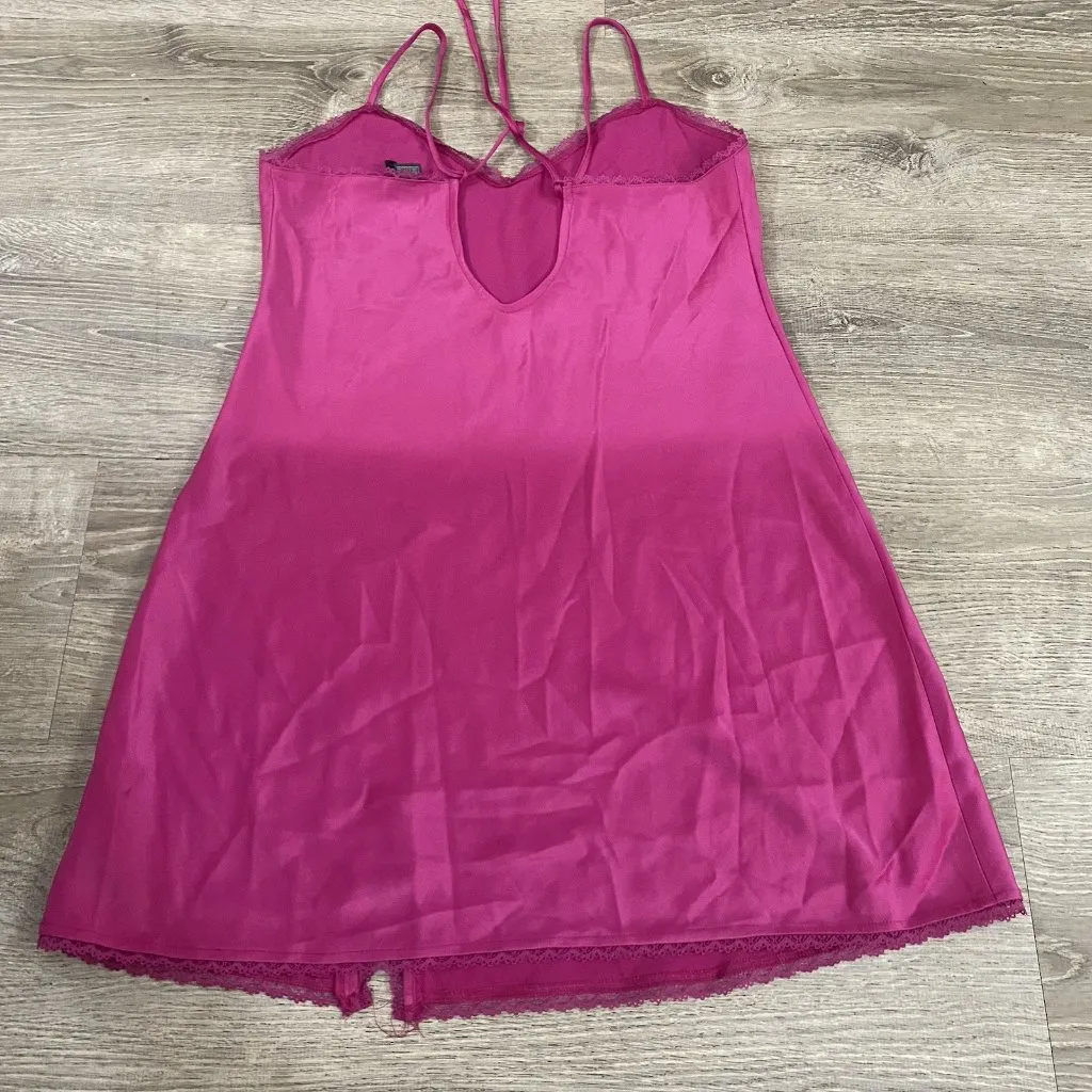 Sexy & Flawless Fuschia Satin Slip Dress W/ Lace Accents Size M By Wild Fable - Image 3