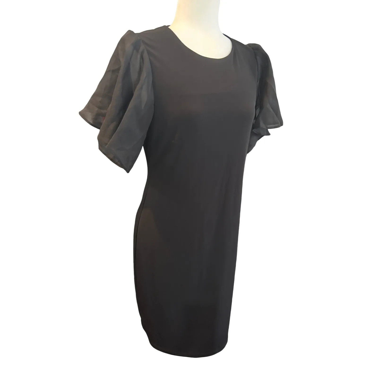 Black Sheath Dress Ruffle Flutter Sleeve Cocktail Party‎ Little Black Small - Image 2