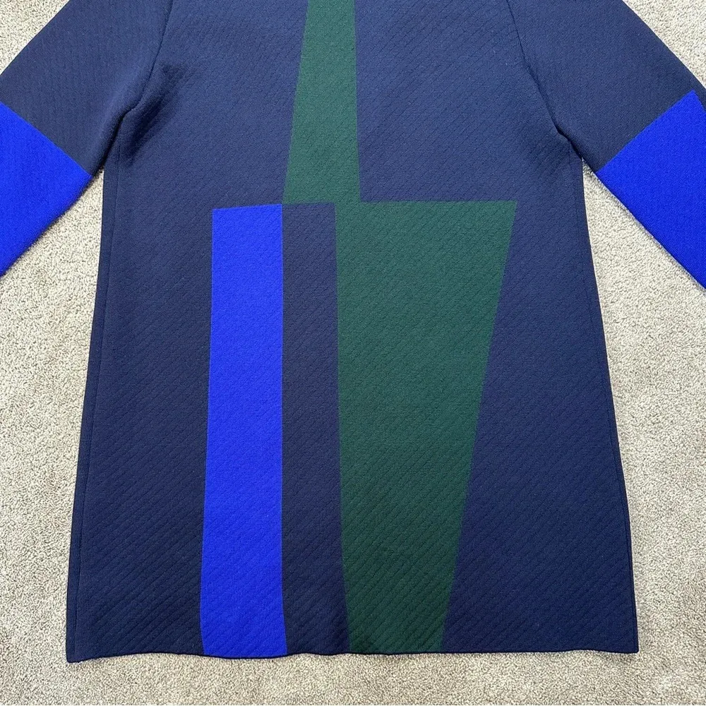 St. John 100% Wool Long Sweater Cardigan Blazer Colorblock in Navy Green L - Image 8