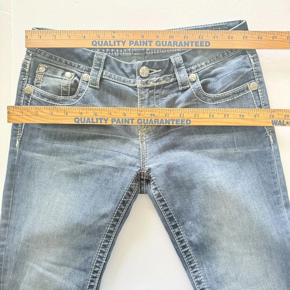 Miss Me Signature Straight Jeans Embellished Low Rise Stretch Rhinestone Sz 28 - Image 5