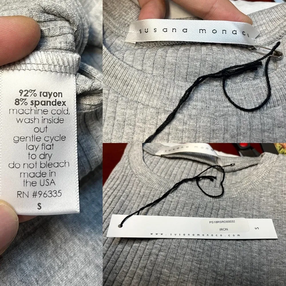 SUSANA MONACO Ribbed Jersey Knit Dress Sheath Midi Cap Sleeve Crewneck Small NWT - Image 6