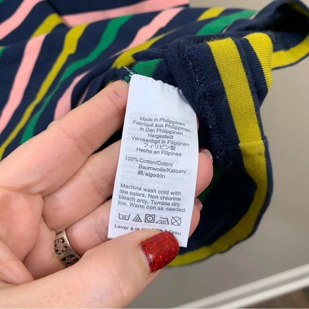 J Crew Striped Navy/Pink/Green Long Sleeve Midi Dress - Image 4