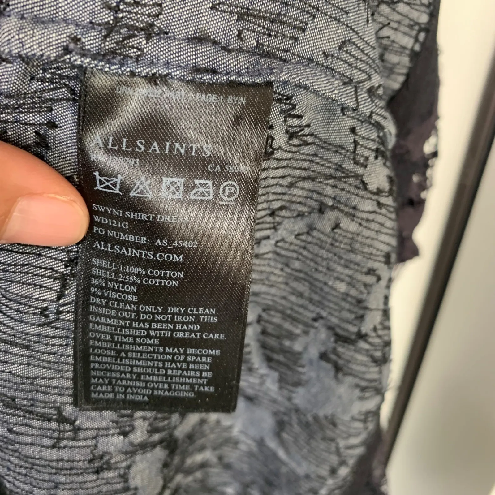 All‎ Saint blue denim lace floral embroidered midi shirt dress size 0 US boho - Image 8