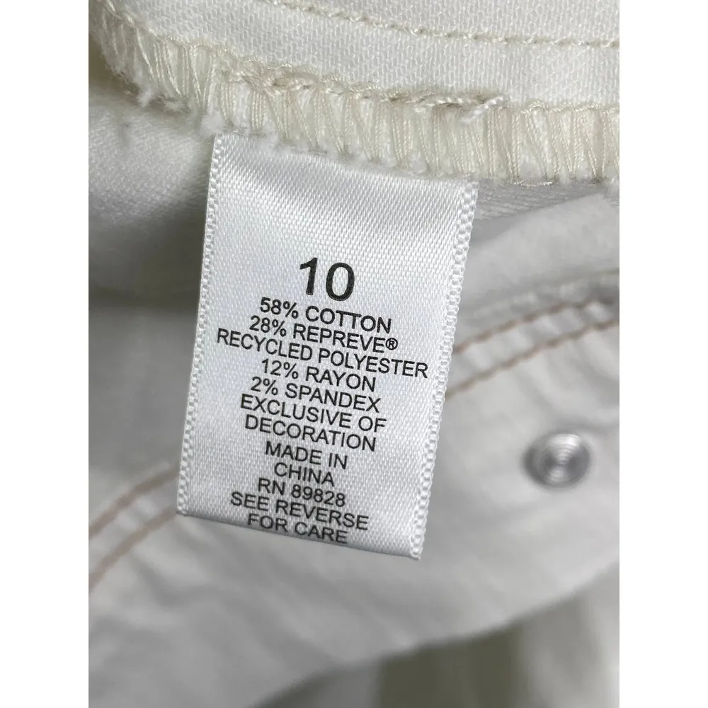 LOGO Lori Goldstein White Denim Patchwork Button Front Jacket Women's Size 10 - Image 7