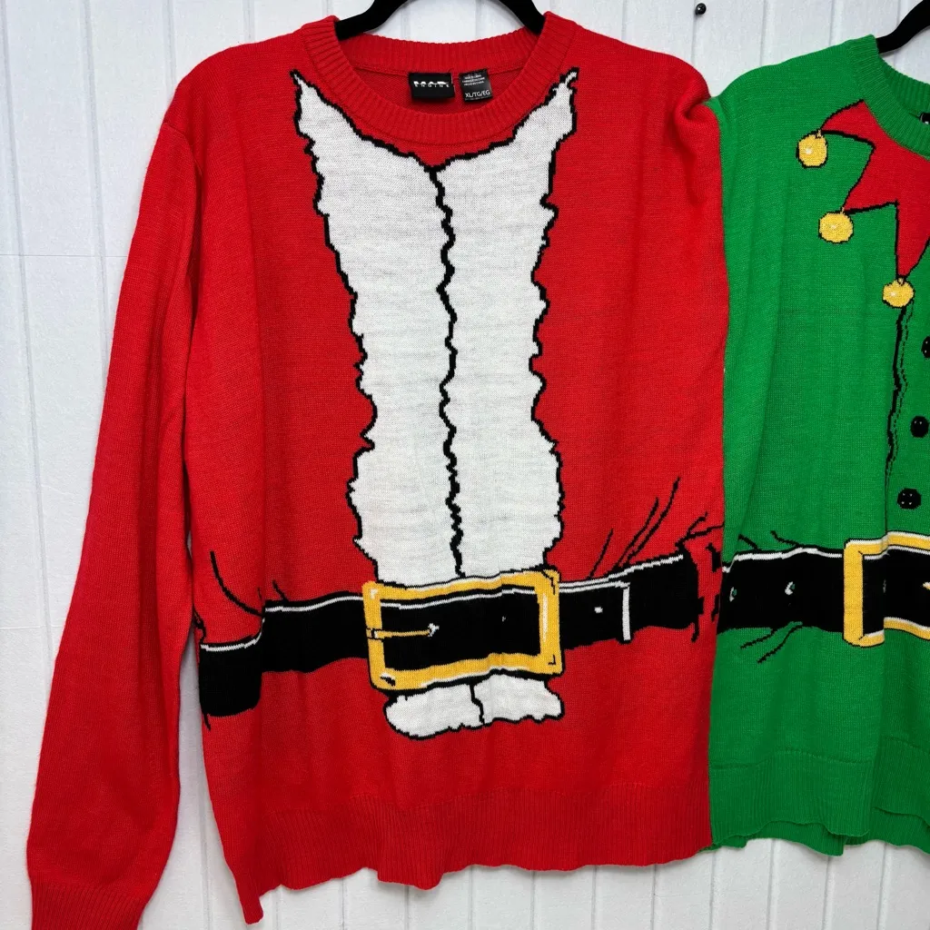 MAD Engine Siamese Santa & Elf Ugly Christmas Sweater Couples Holiday XL Red - Image 3