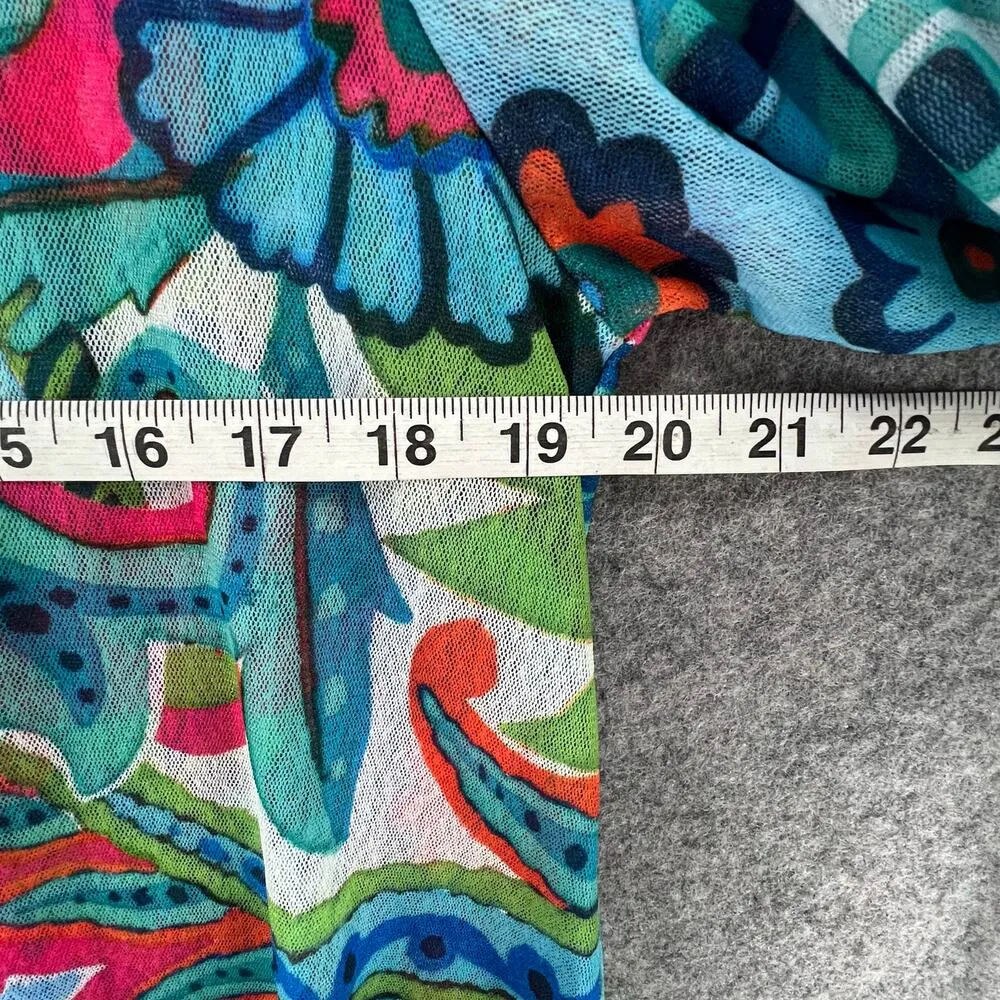 Jess Jane Marina Tunic Top Womens M Blue Floral Paisley Sheer Mesh Boho Resort Size M - Image 5