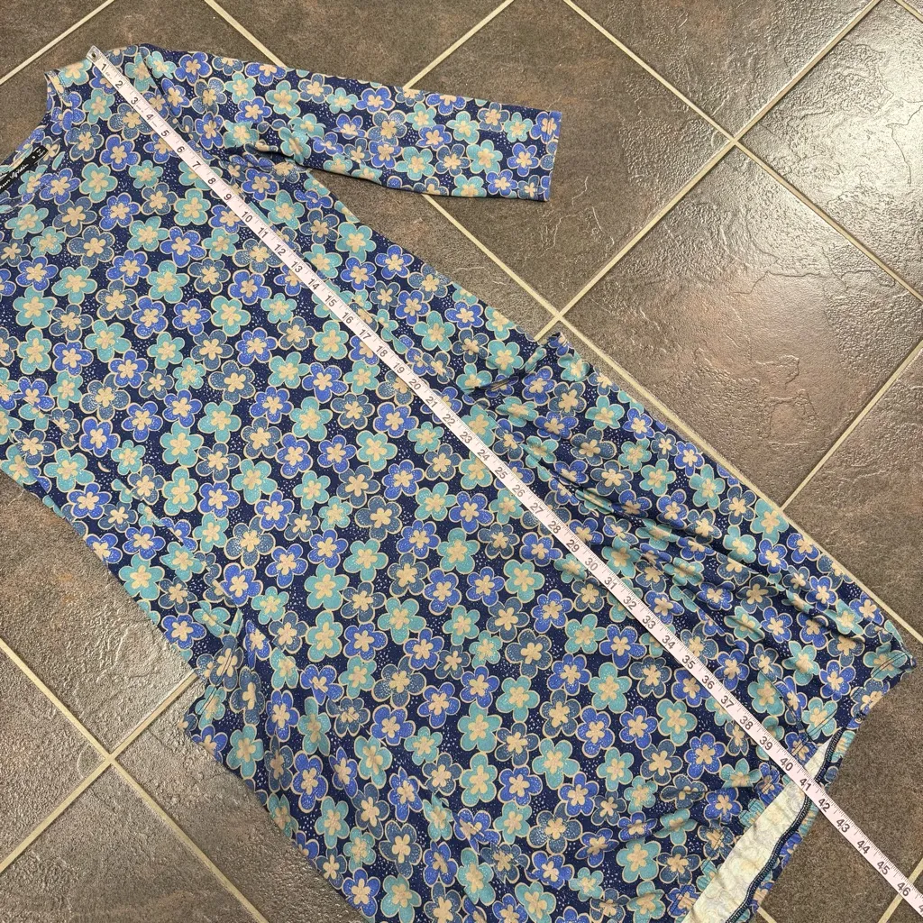 Gudrun Sjoden 3/4 Sleeve Floral Round Neck Pockets Midi Dress Blue Small S - Image 13