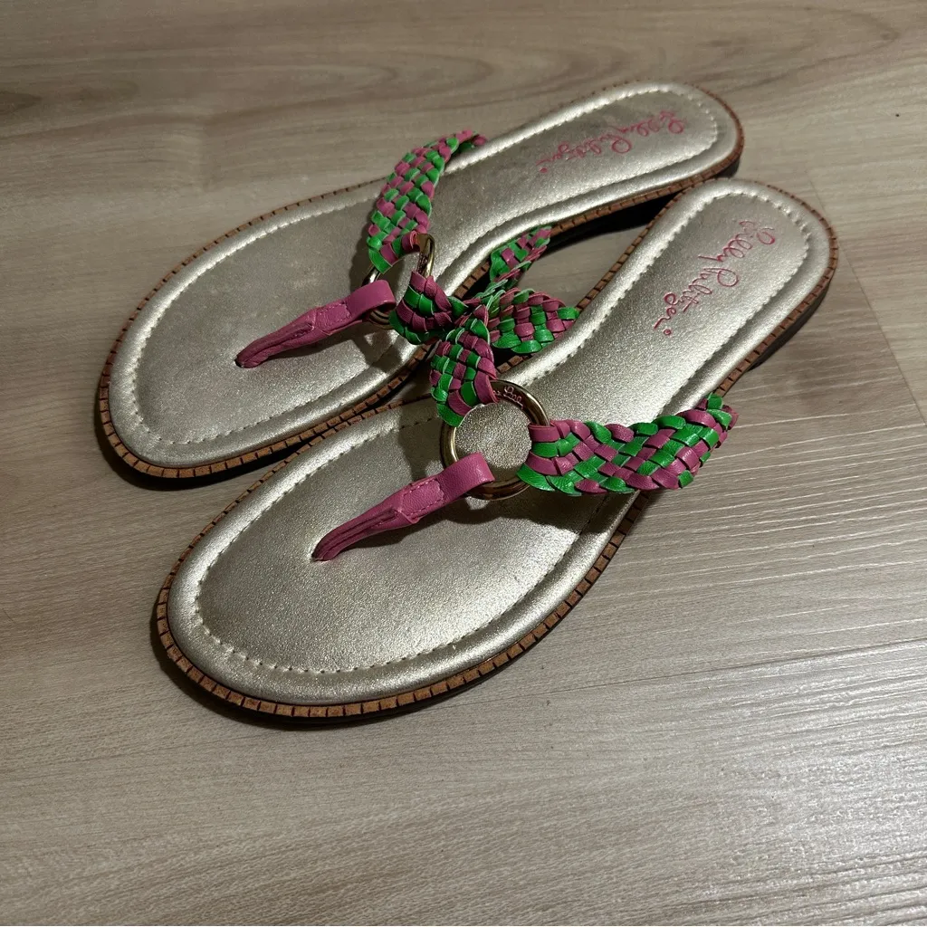 Lilly Pulitzer Mckim Pink And Green Braided Thong Sandals Size‎ 8 - Image 6
