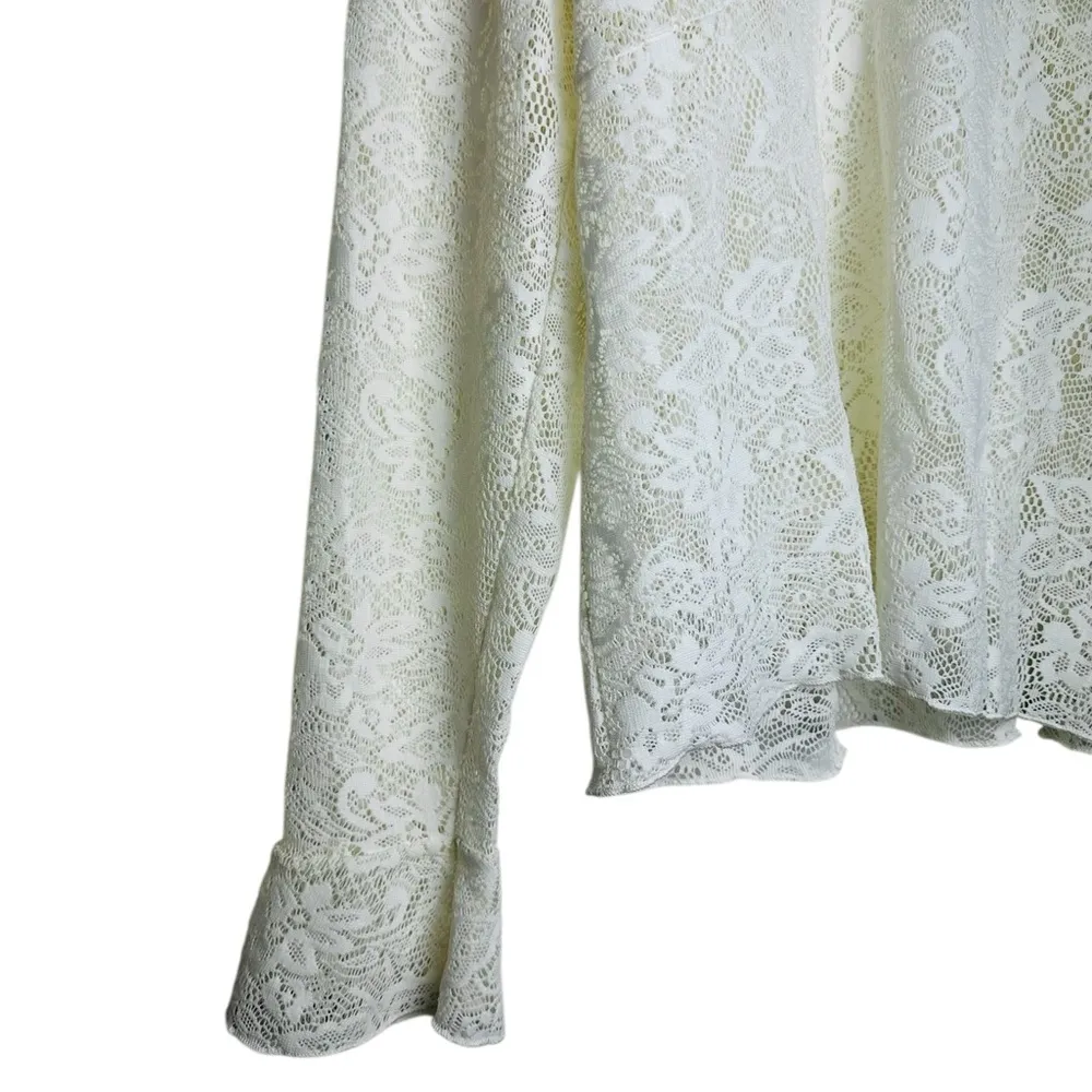 Vintage Crochet Lace Babydoll Top Fairy Grunge Bell Sleeve Festival Boho XL - Image 5
