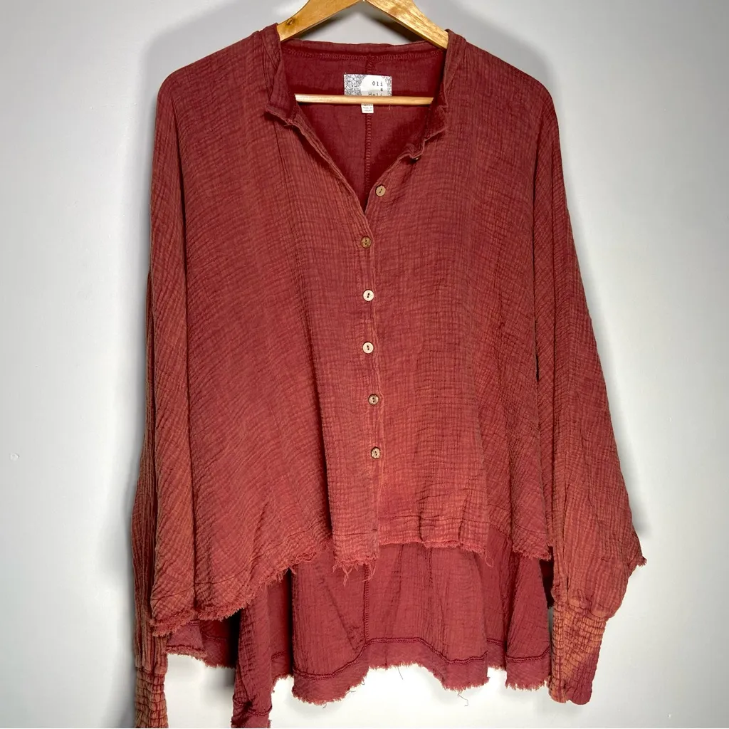 Oli & Hali Red Button Down Top Kimono Hippie Boho Western Shawl Cotton Oversized Size M - Image 2