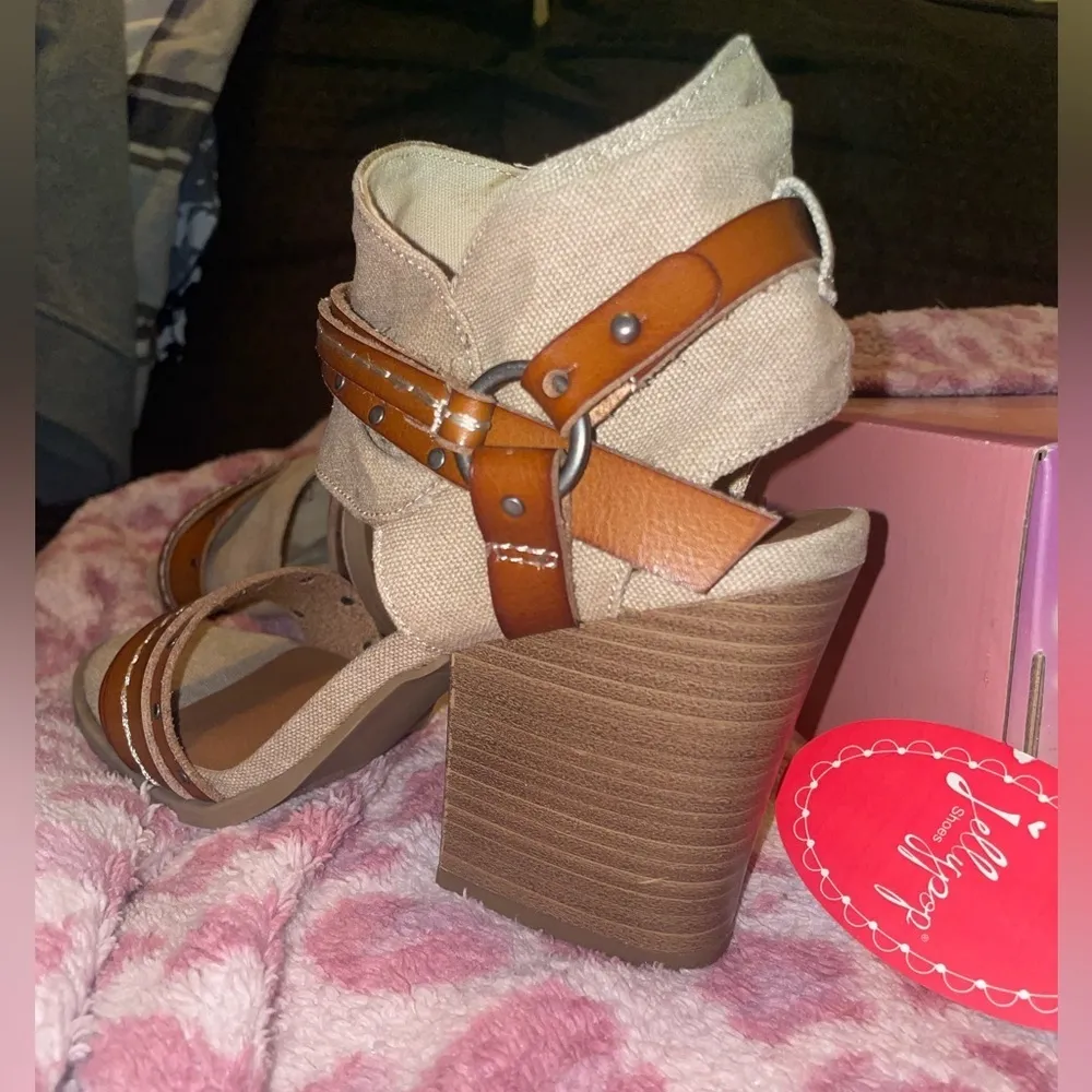 Jelly Pop Open Toe Block Heel Sandal leather canvas shannen NEW - Image 2