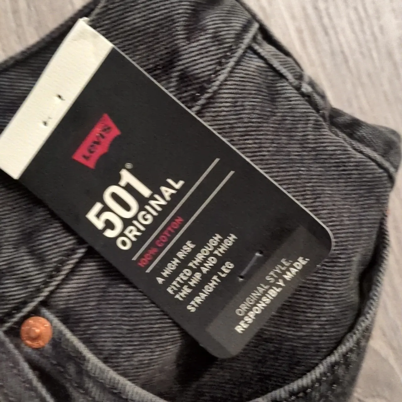 Levi's Premium 501 Original High Rise Straight Leg Button Fly Black Jeans 26x30 - Image 5