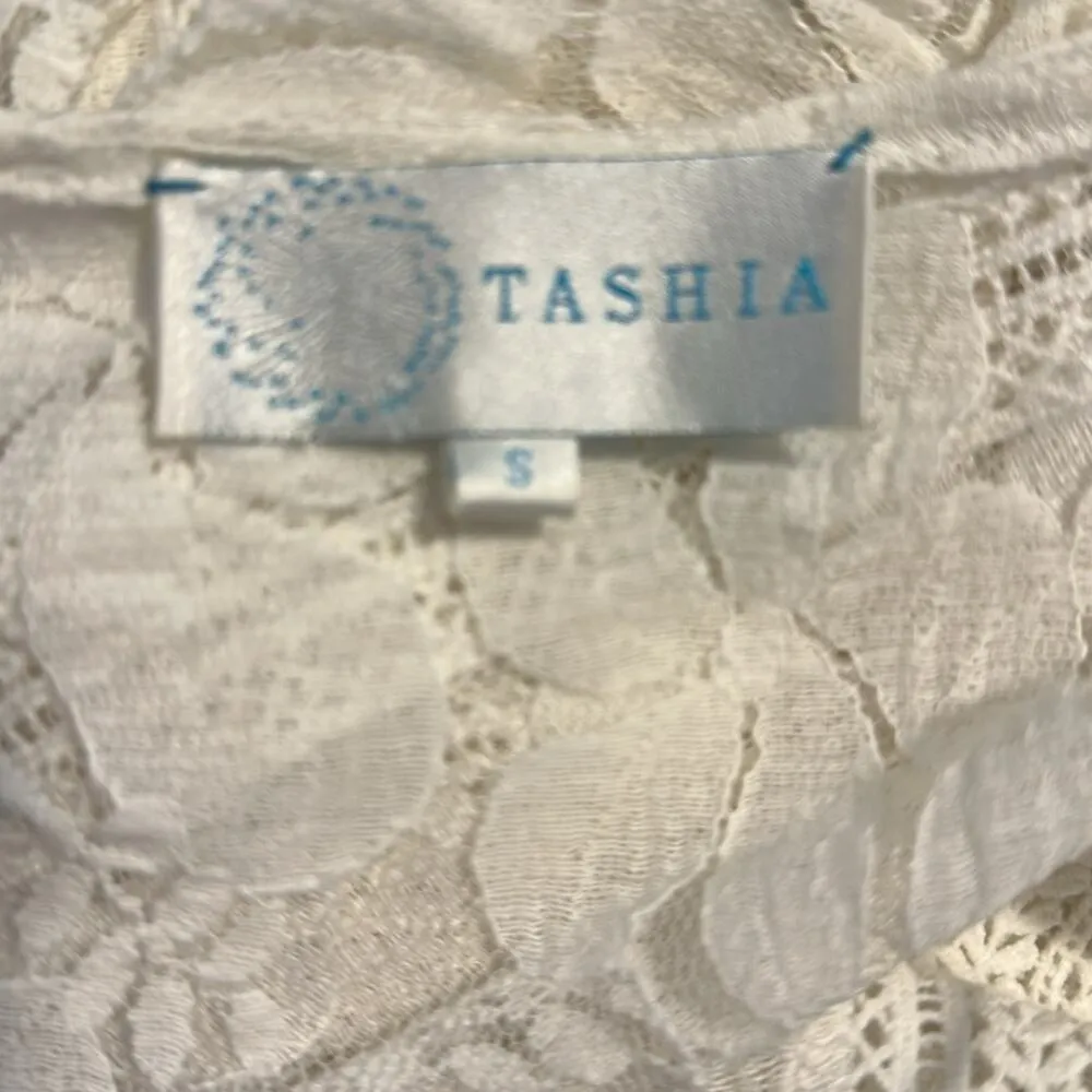 Tashia Lace Maxi Cover Up White Kaftan Deep V Tassel Drawstring Side Slits SizeS - Image 6