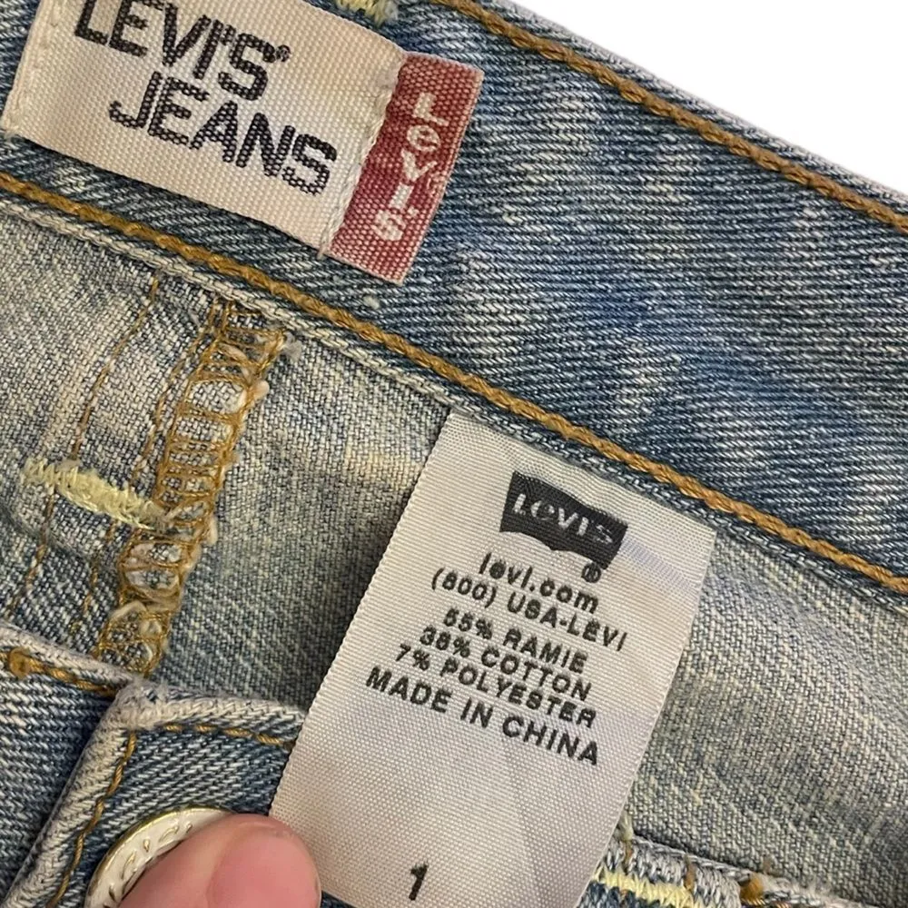 Levi’s Jeans Retro Deconstructed Distressed Patchwork Faded Light Wash Skirt - Image 6