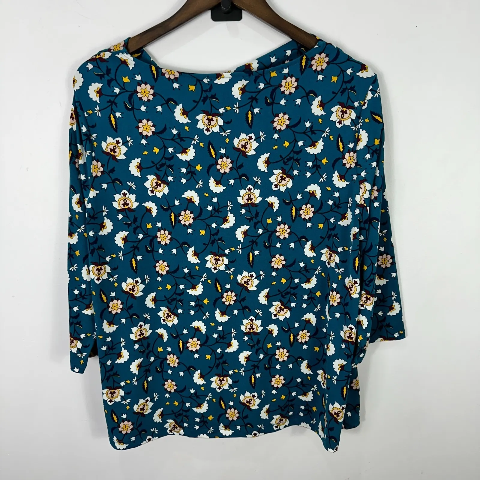 Liz Claiborne Blouse PXXL Petite Plus Blue Floral Workwear Career Boho Cottage - Image 6