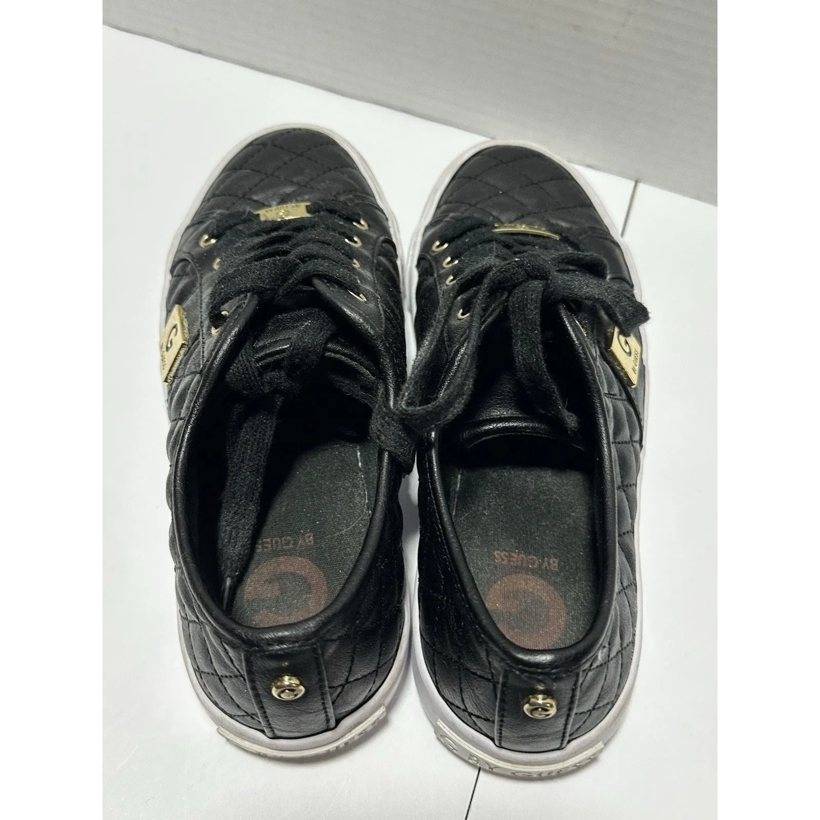G by Guess Women's Black Quilted Lace-Up Sneakers, Size 8.5 - Image 6