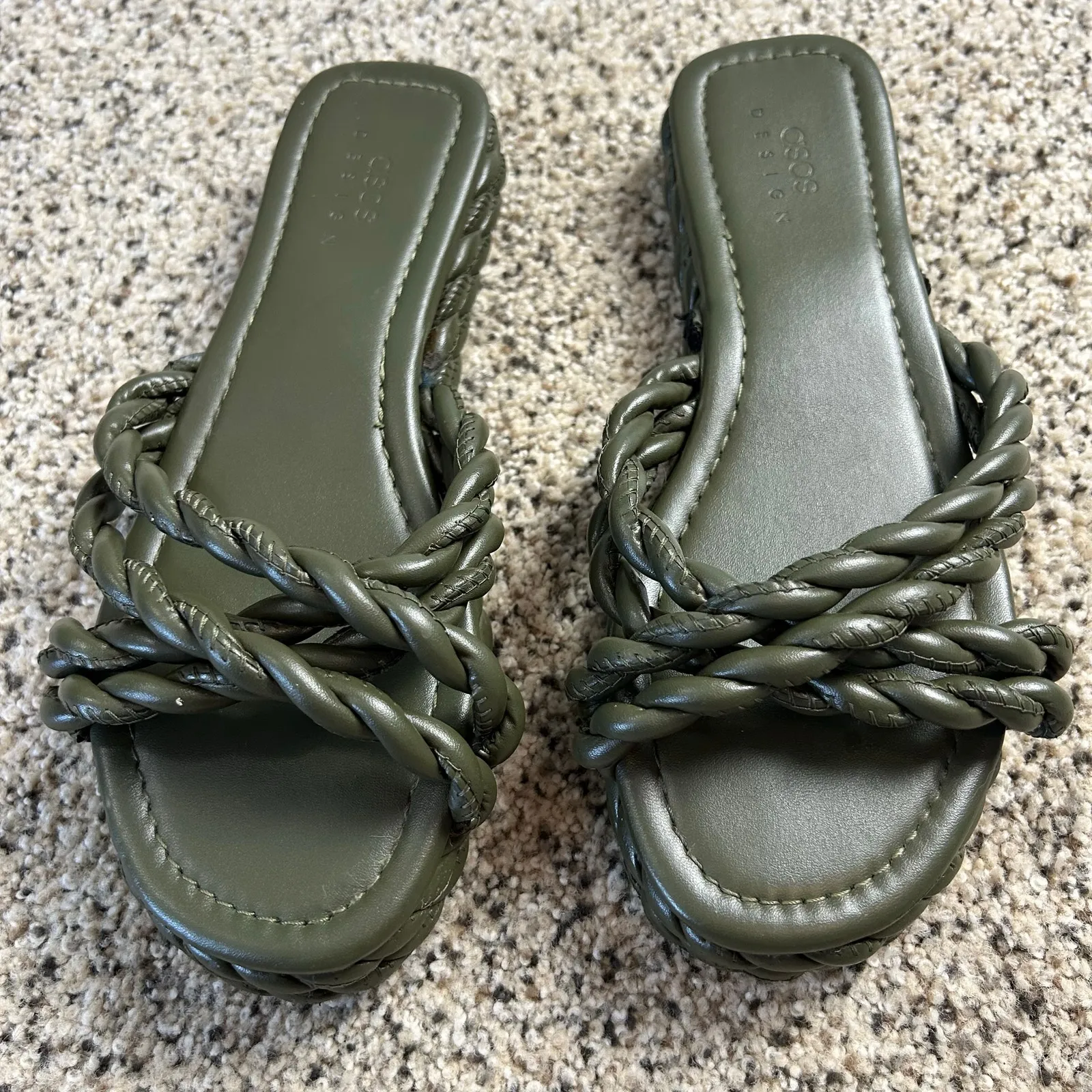 ASOS  Braided Platform Slide Slip On Sandals Dark Green Size 9.5 - Image 2