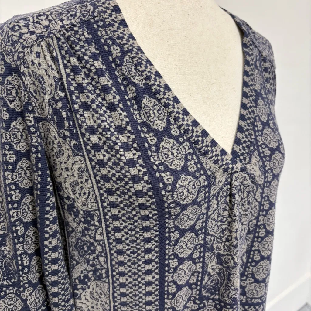 Lucky Brand Navy Blue & White Etched Cotton Blend 3/4 Sleeve Shirt Sz S - Image 2