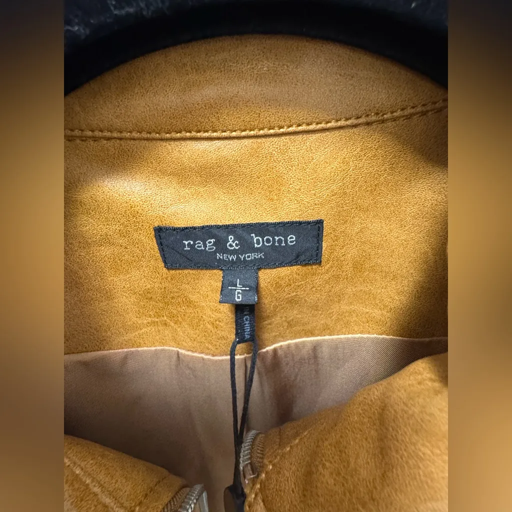 NWT $638 rag & bone Jordie Faux Leather Jacket in Camel Large - Image 9