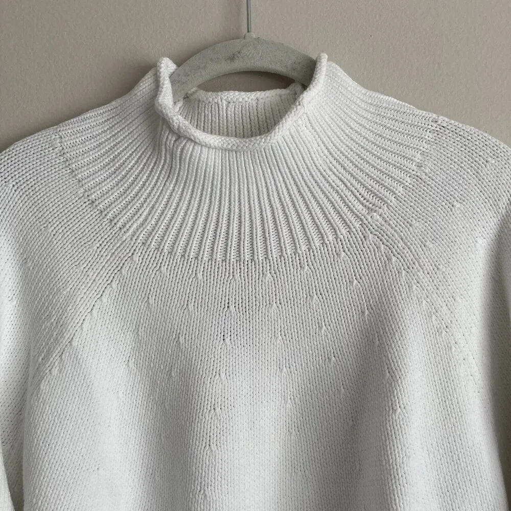 J.Crew  Womens Cotton Knit Long Sleeve Mock Neck Sweater Top White Size Medium - Image 2