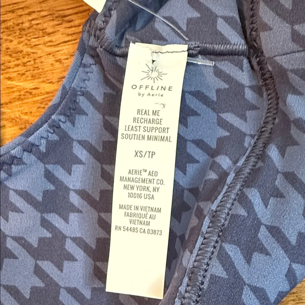 OFFLINE by Aerie Sports Bra Real Me Recharge Minimal Support Blue Houndstooth XS - Image 3