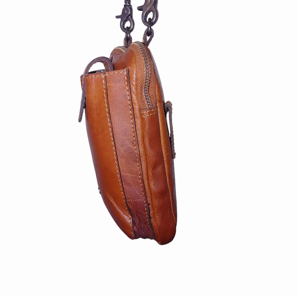 Wild West Genuine Leather Small Belt Bag Long Adjustable Strap Multiple Pockets Brown - Image 11