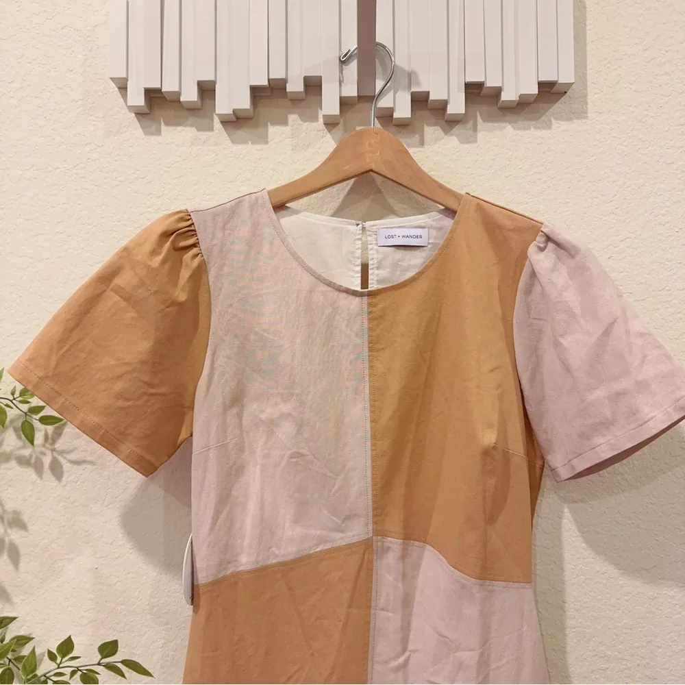 Lost + Wander LA Crème Color Block Cottage Linen Midi Dress Cream Sand OS NWT - Image 3