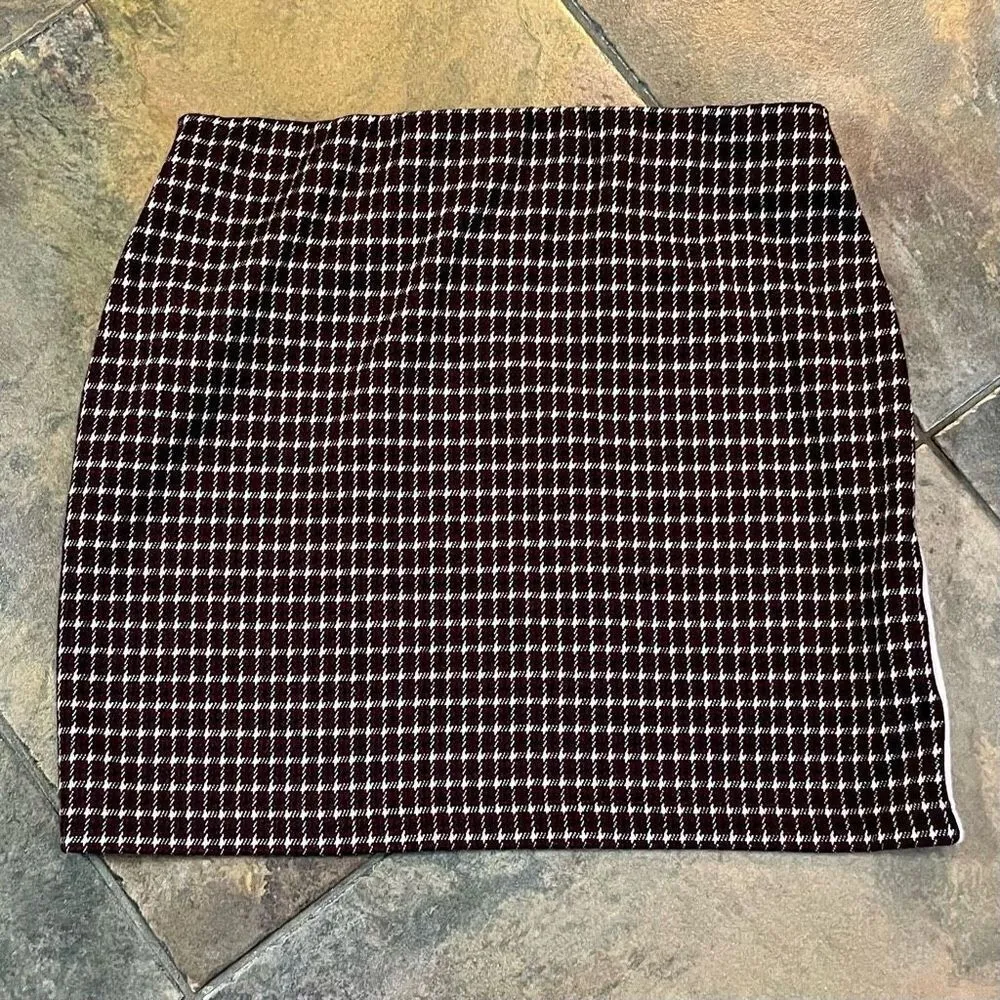 Forever 21 Maroon Crimson Burgundy Cream Plaid A-line Mini Skirt Large - Image 11