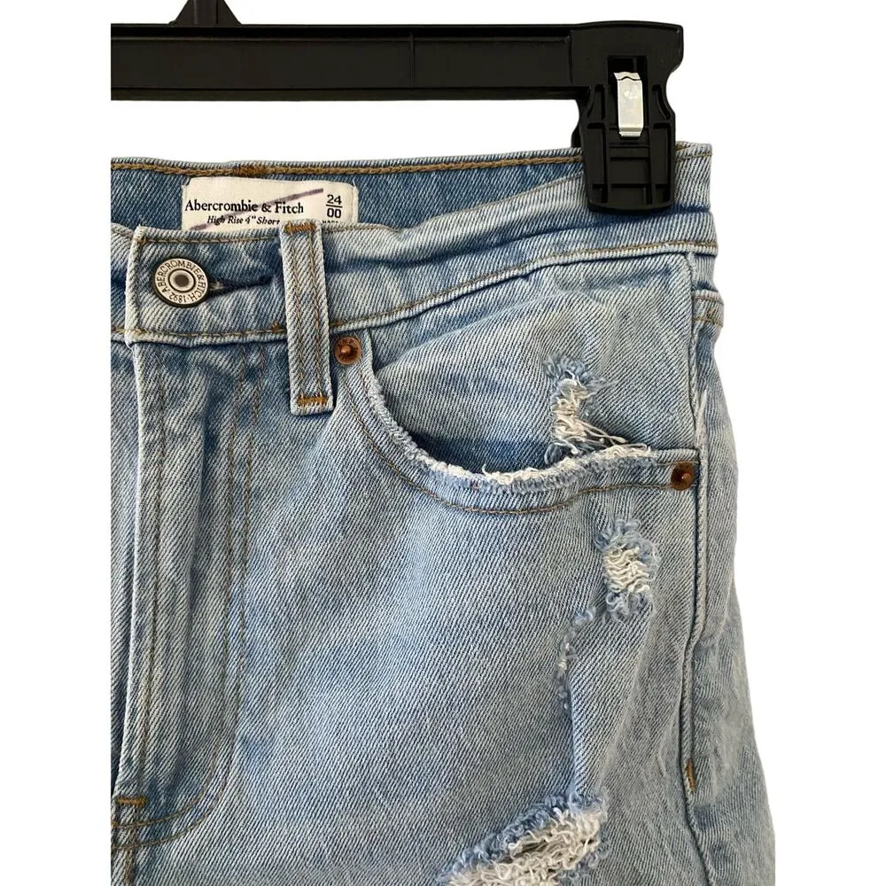 Abercrombie & Fitch High Rise 4” Short Curve Love 24 00 Cut Off Demin Jean EUC - Image 5