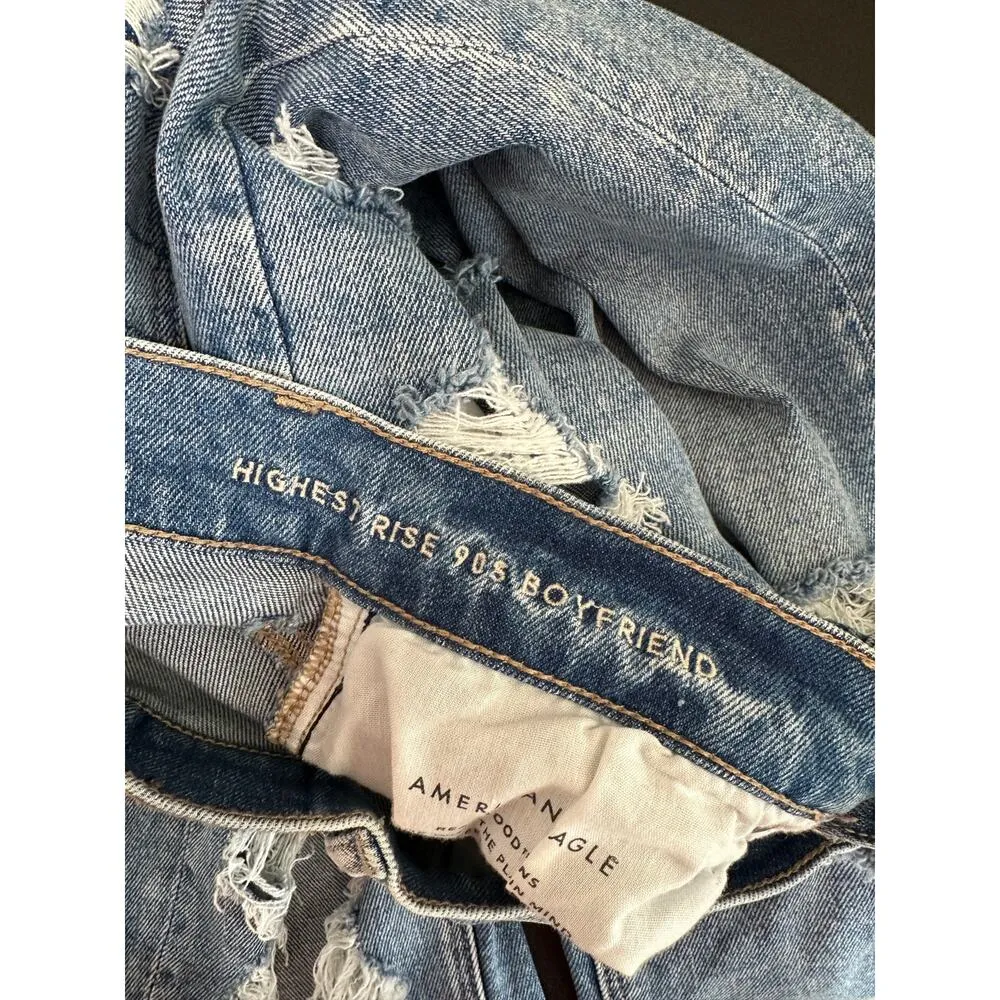American Eagle AEO Jeans Women 6R Blue Highest Rise 90s Boyfriend Distressed - Image 6