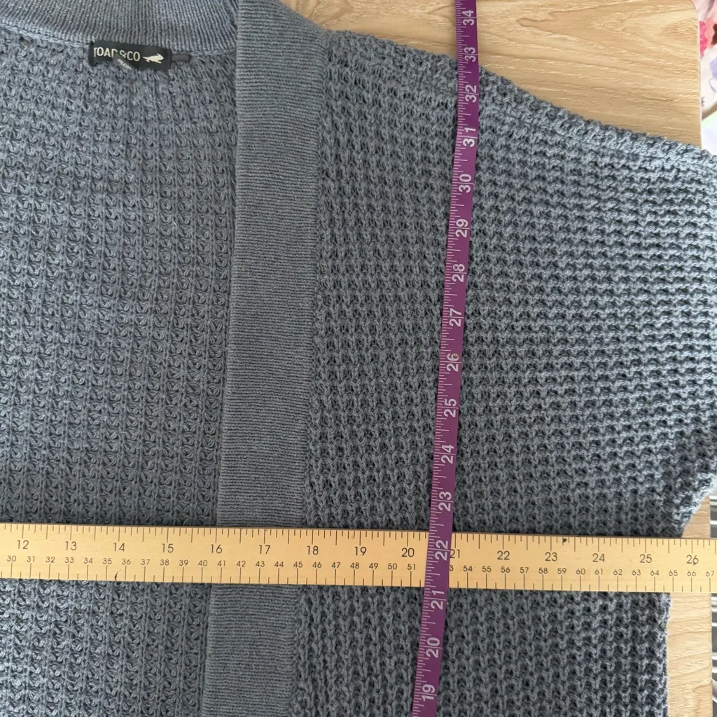 Toad & Co XL Long Open Cardigan Organic Cotton Stone Steel Blue Comfy Lounge - Image 5