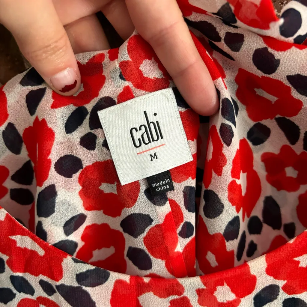 CAbi 5356 Poppies Flipside Red Floral Ruffle Sleeveless Blouse Tank Top, M - Image 4