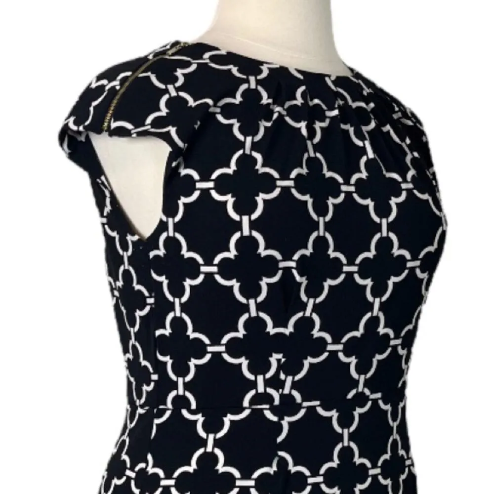 Charter Club Sheath Dress Round Pleat Neck Cap Sleeves Black White Women’s 14 - Image 7
