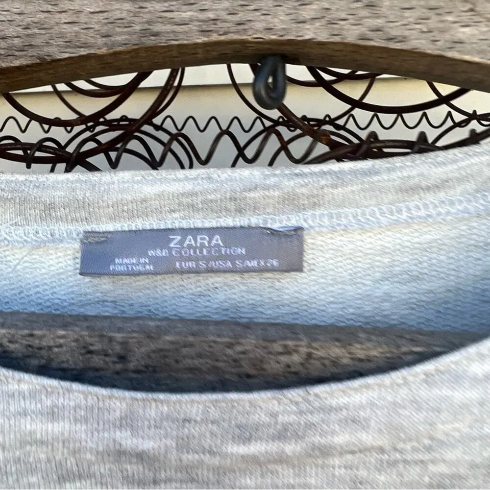 Zara Gray Crop Sweatshirt with Sequin Gem Paillettes Shoulder Detail - Image 5