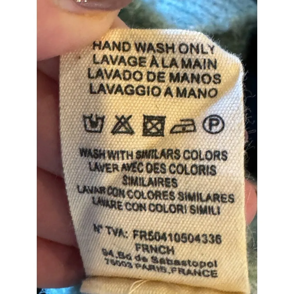 FRNCH Sweater Women Large Green Fuzzy Knit Puff Ballon Sleeve Crew Neck Pullover - Image 11